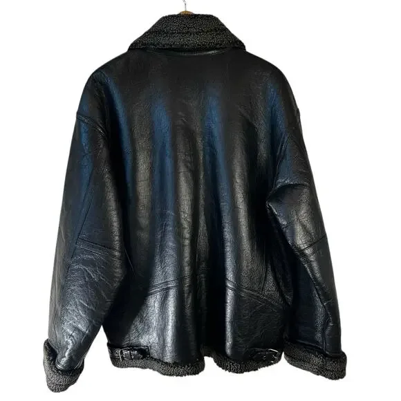 WILSONS B-3 Aviator Reversible Leather Sherpa Flight Bomber Jacket Black Medium - Picture 2 of 16